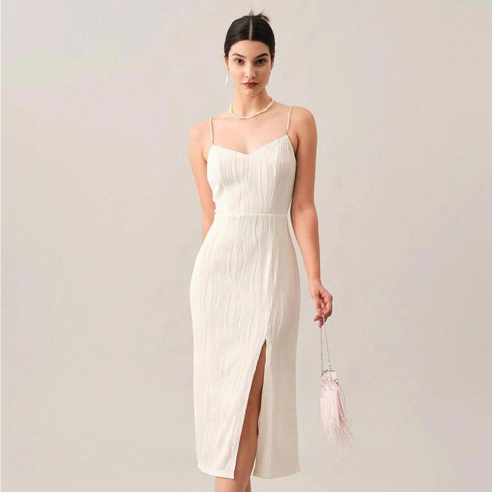 RIHOAS The Wave Textured Pearl Strap Midi Dress XS